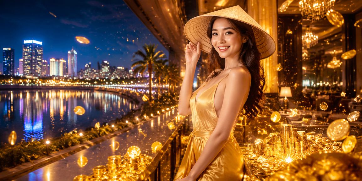 Khung cảnh Đà Nẵng với nón lá minh họa trải nghiệm cá cược và casino trên nền web